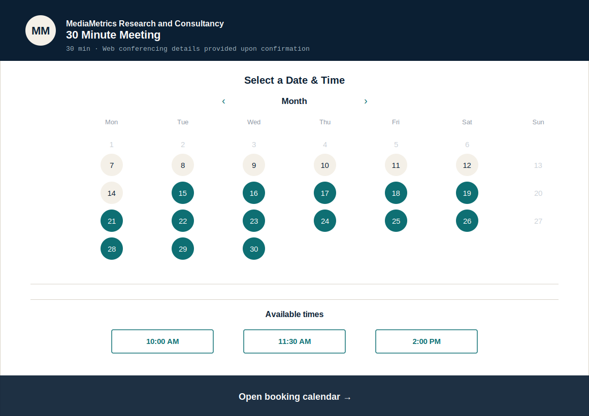 Preview of the booking calendar